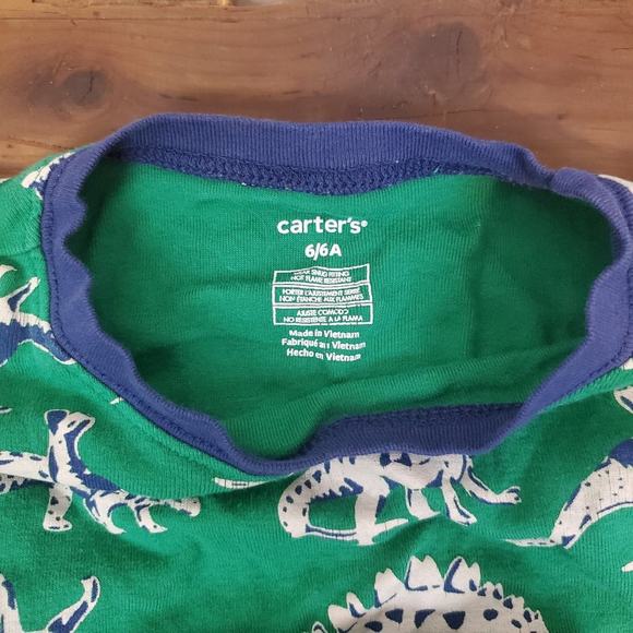 Carter's Boys Sleepwear 6/6A Green Navy Blue Snug Fit Dinosaur Print Pajama Set - Picture 4 of 5